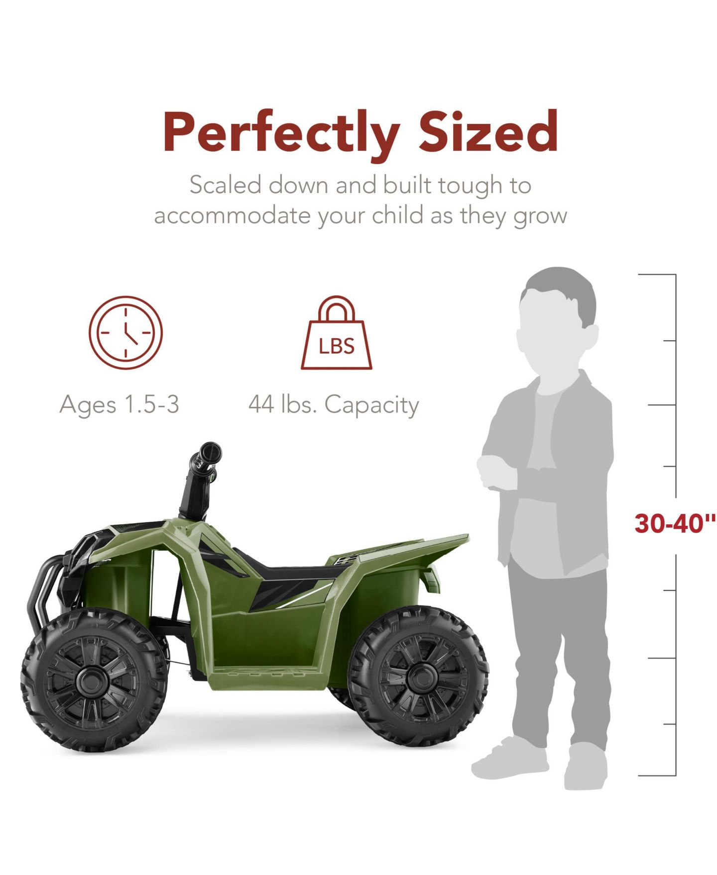 Детская игрушка Best Choice Products 6V Kids Ride-On Quad with Treaded Tires, 27"L x 17.5"W x 17.75"H, 44 lbs., Ages 1.5+, цвет: Армейский зелёный — фото 2
