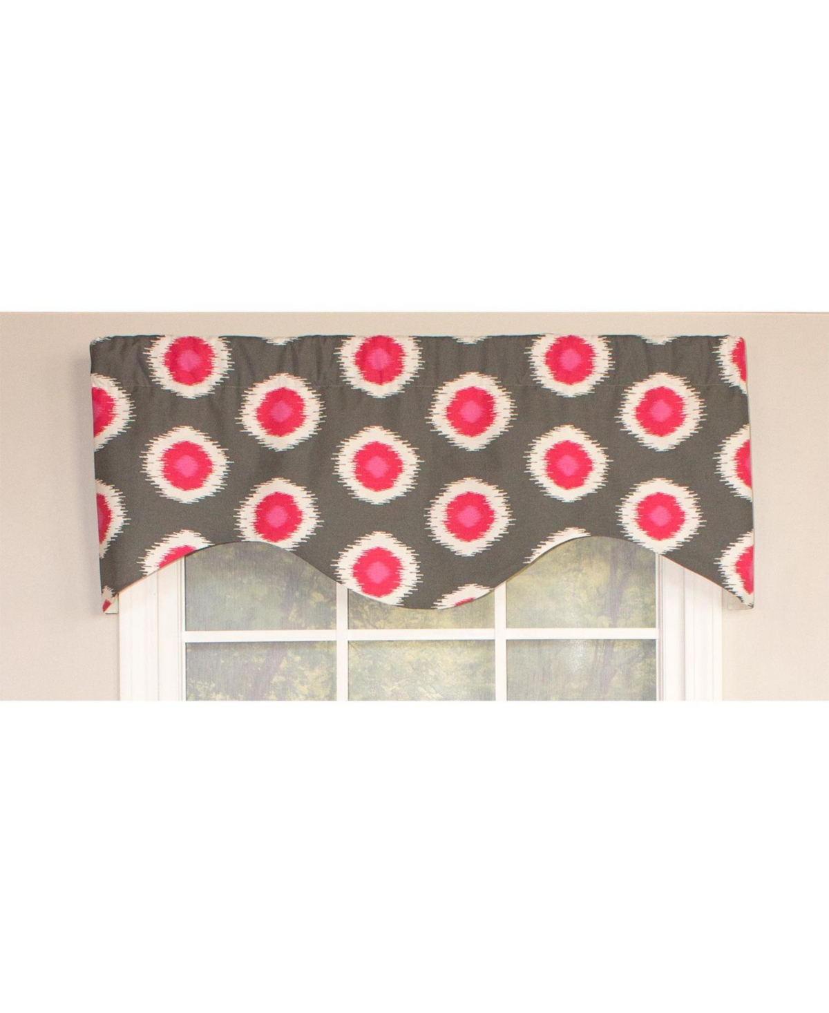 Rlf Home Ikat Domino Cornice Window Treatment Valance Fits up to 48"W 3" Rod Pocket 50" x 17" Flamingo