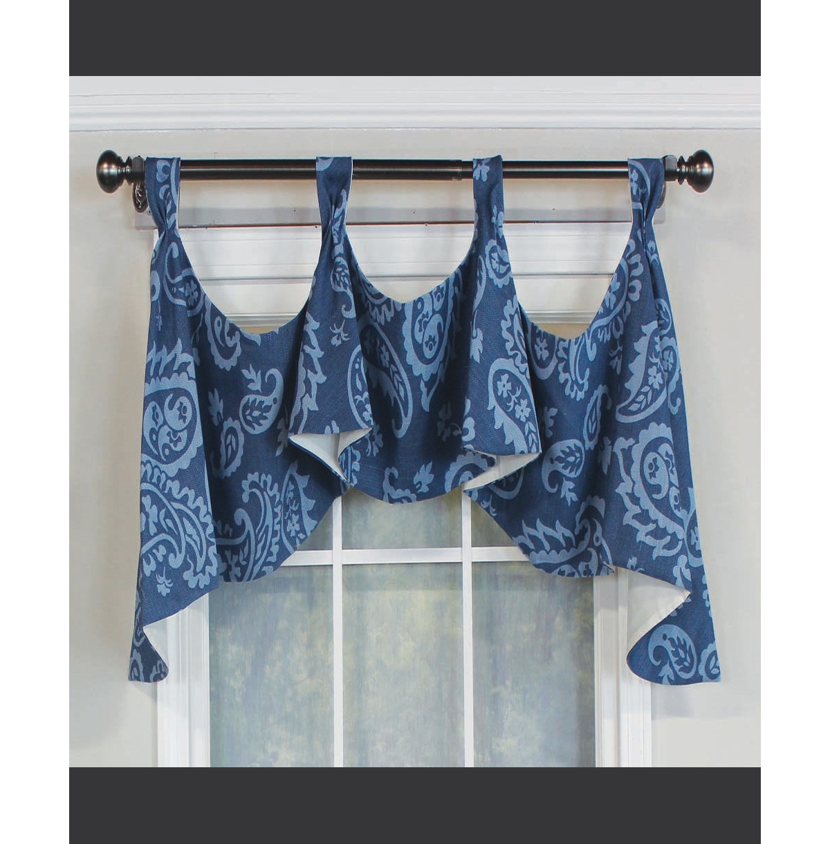 Rlf Home Paisley Tab Window Treatment Premium Quality Valance 4" Top Tabs 50" x 20" Blue