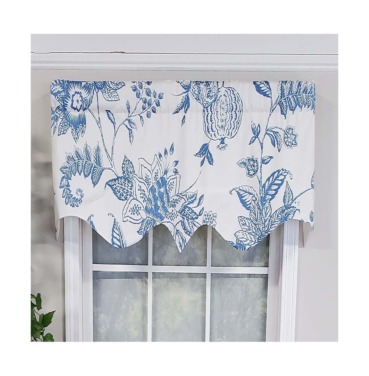 Rlf Home Natalia Regal Valance High Quality Window Treatment 3" Rod Pocket 50" x 17" Cyan Blue/White