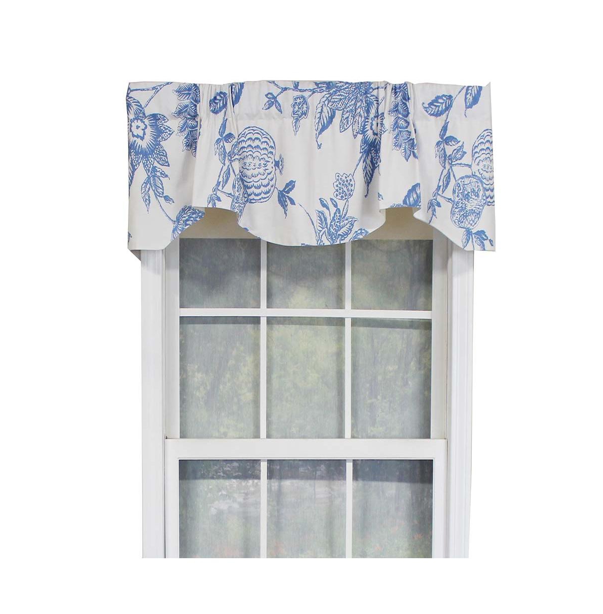 Rlf Home Natalie Bell Floral Print Extra Wide Window Treatment Valance 3" Rod Pocket 65" x 16" Cyan Blue