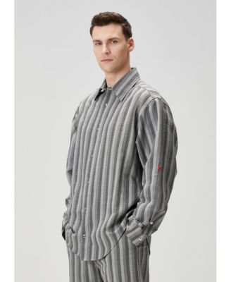 Men's Linen-Blend Checked Woven Button-Up Shirt