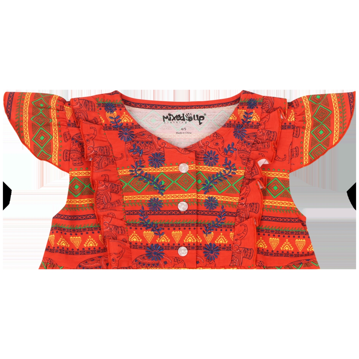 Mixed Up Clothing Girls Embroidered Short Flutter Sleeve Cozy Animal Print Dress