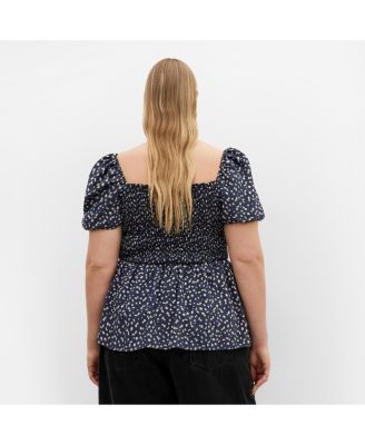 Plus Size Azure Shirred Print Top