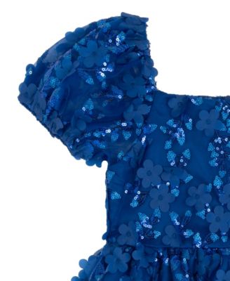 Girls' 2T-6X Square Neck Floral Applique Mesh Dress