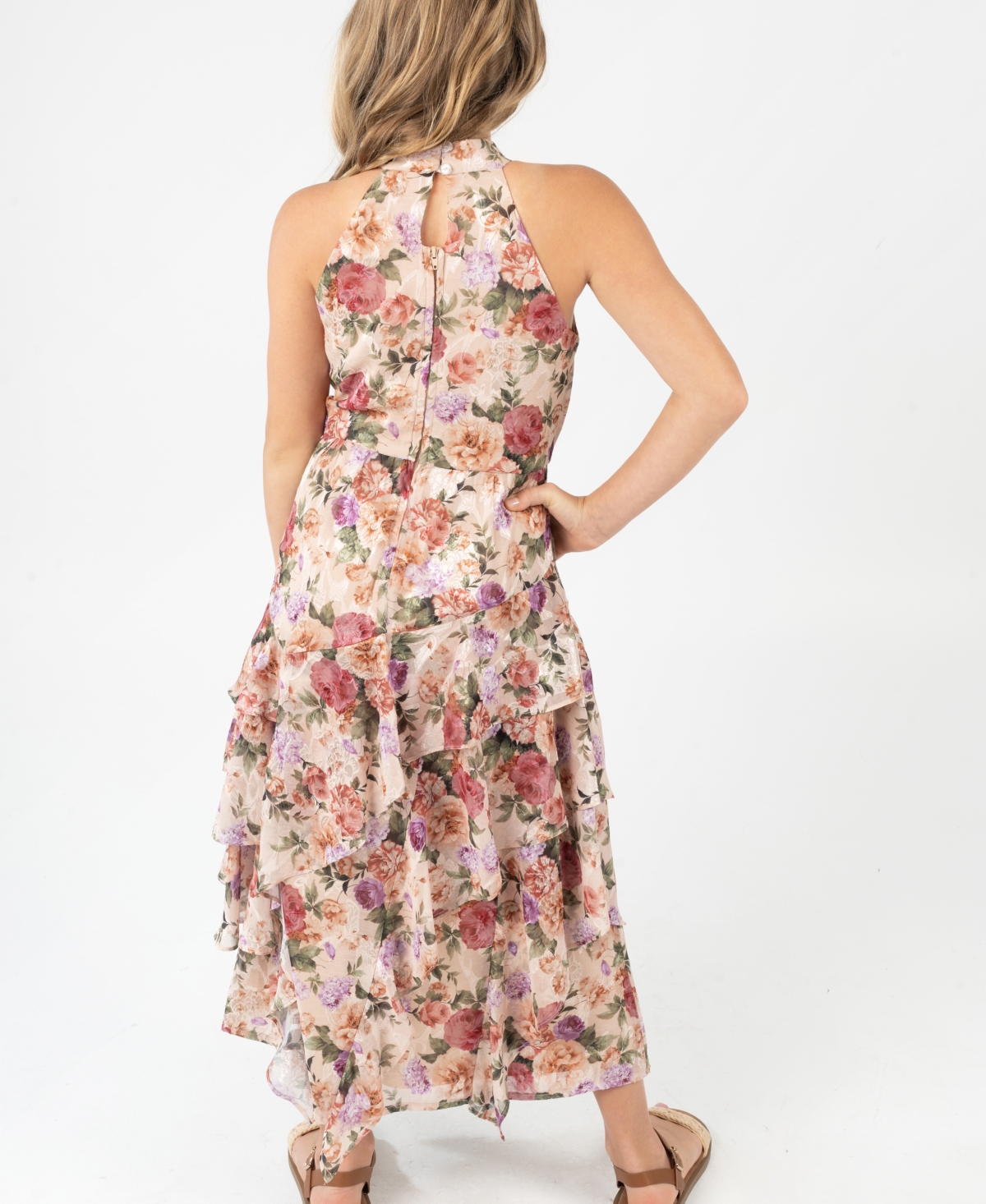 Rare Editions Girls 7-16 Halter Neck Printed Burnout Chiffon Maxi Dress