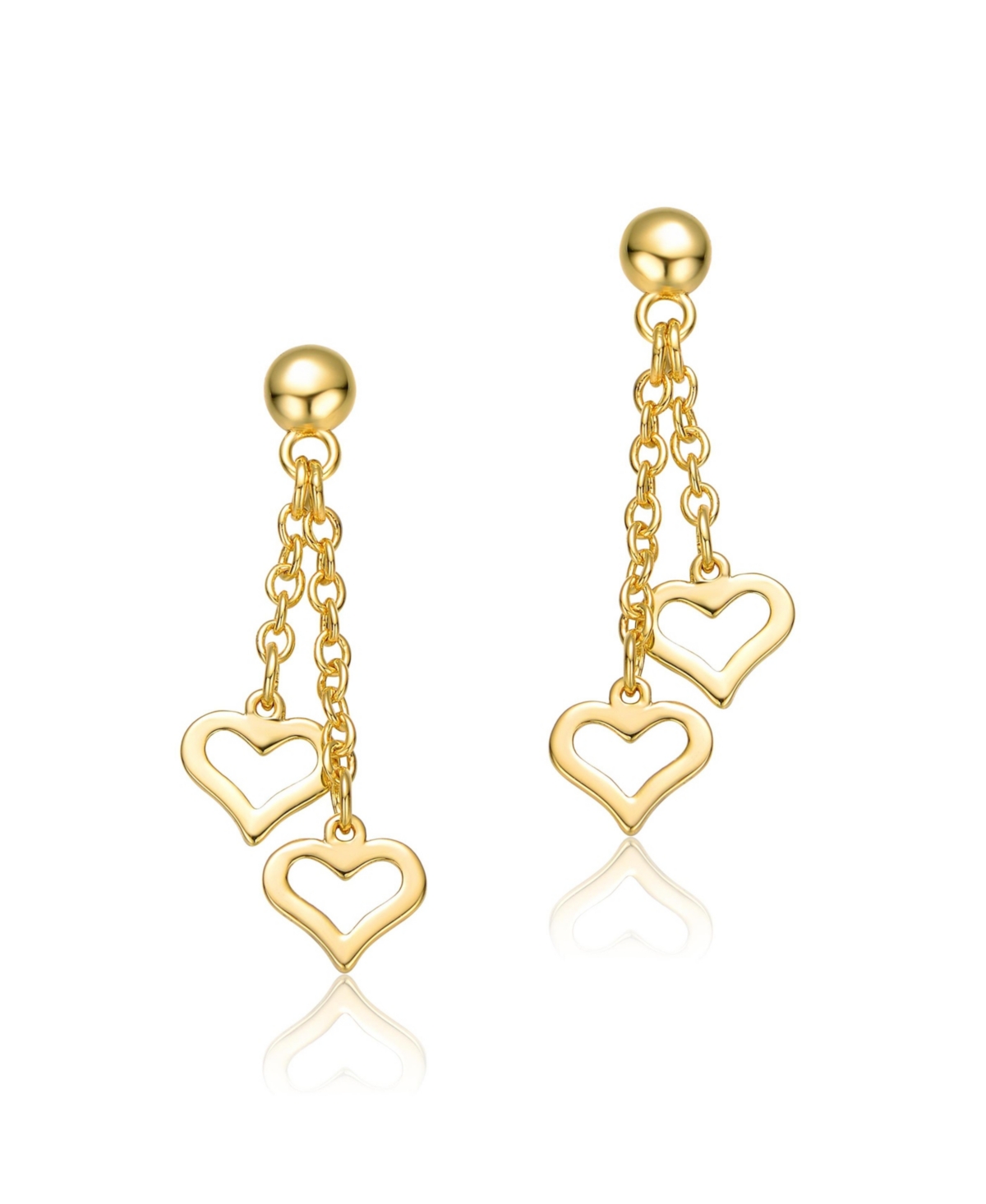 GiGiGirl Kids 14k Yellow Gold Plated Double Heart Halo Dangle Chain Drop Earrings