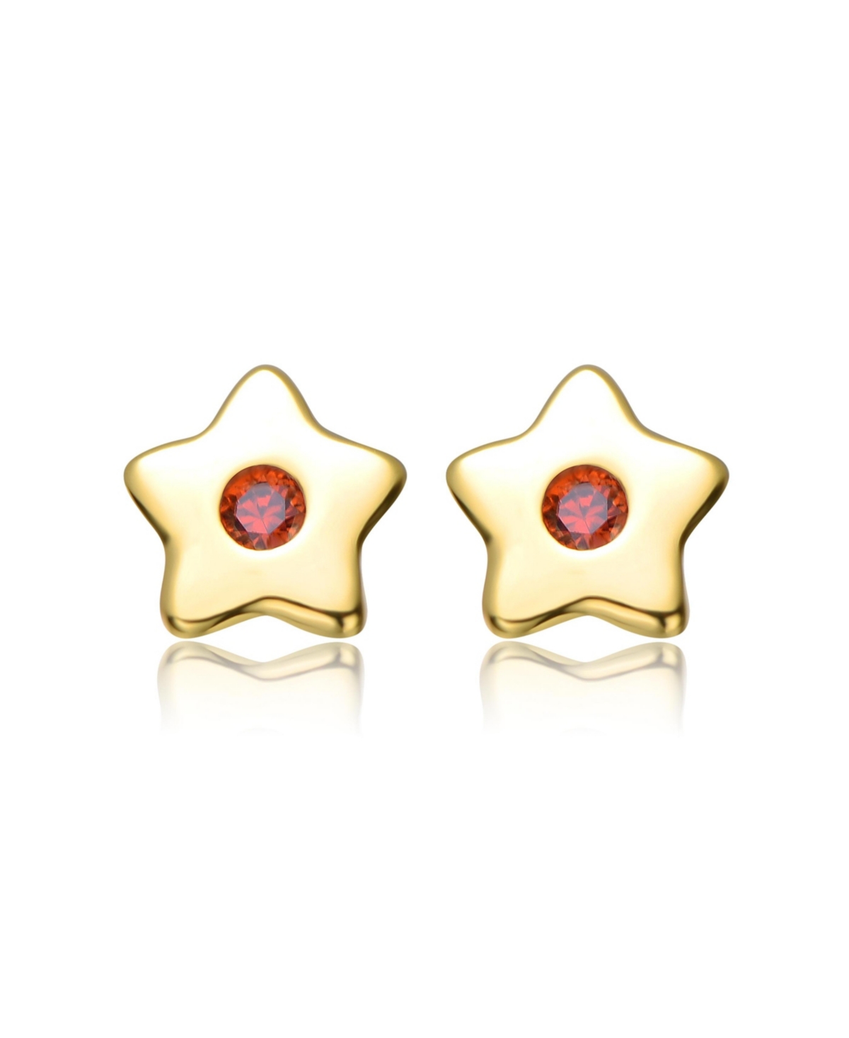GiGiGirl Kids 14k Gold Plated Red Cubic Zirconia Five-Point Lucky Little Star Stud Earrings