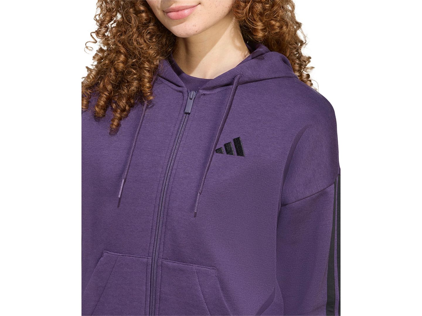Женское худи adidas 3-Stripe Fleece Full-Zip, цвет: Сливовый / Чёрный — фото 3