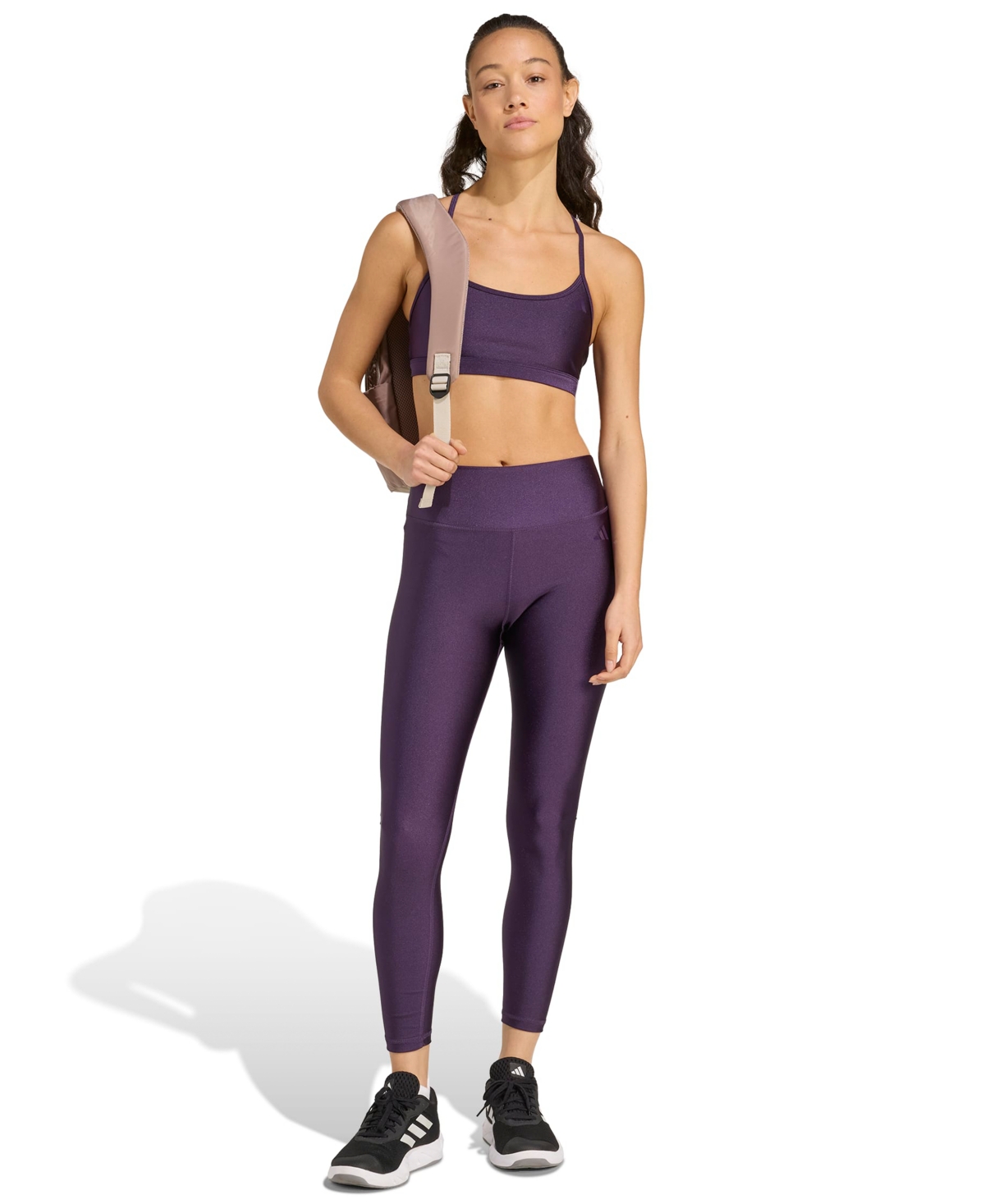 Adidas Originals Women's Optime Essentials Shine 7/8 Pull On Leggings In Purple