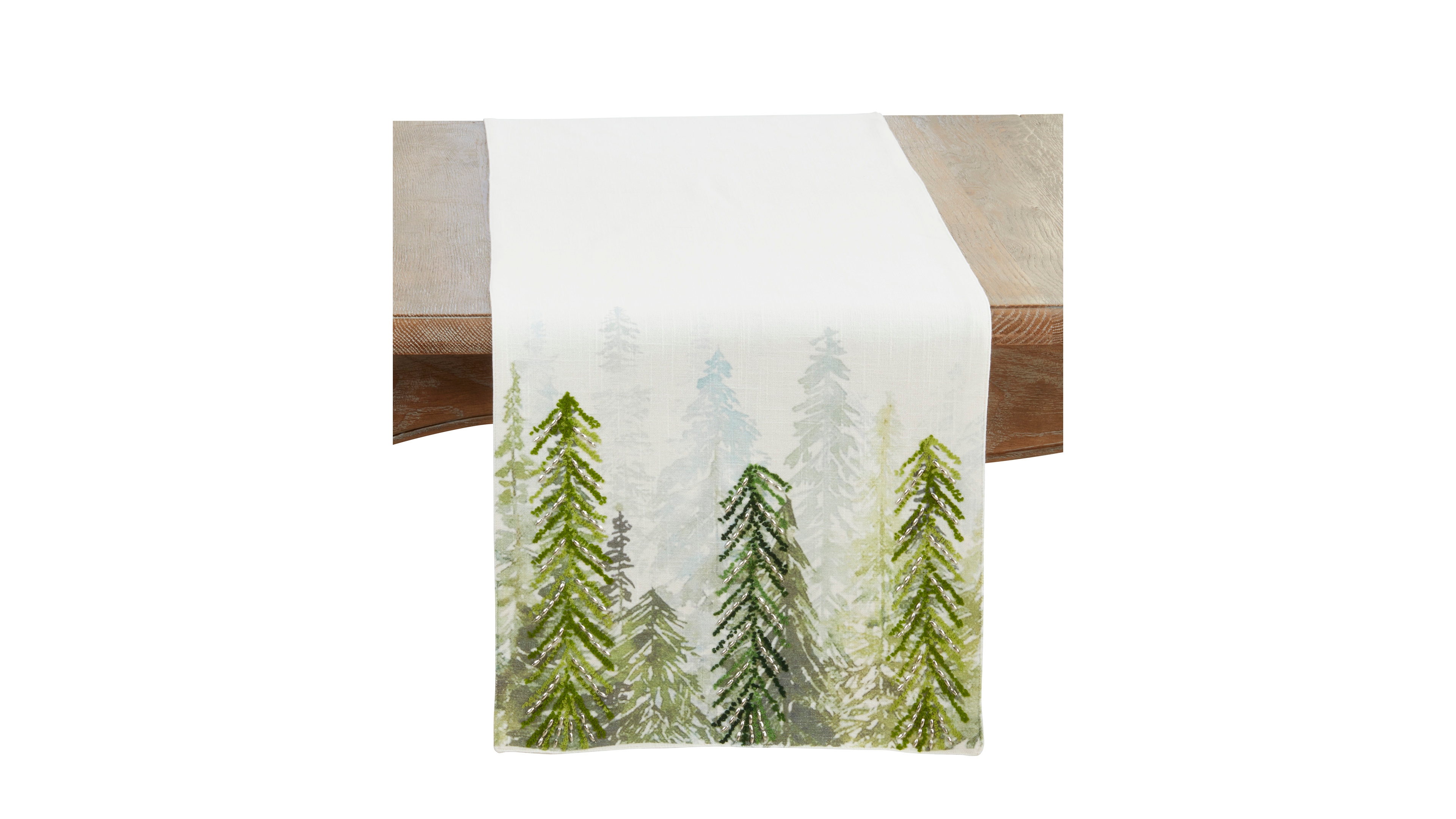Saro Lifestyle Printed and Beaded Trees Table Runner, 16" x 72"