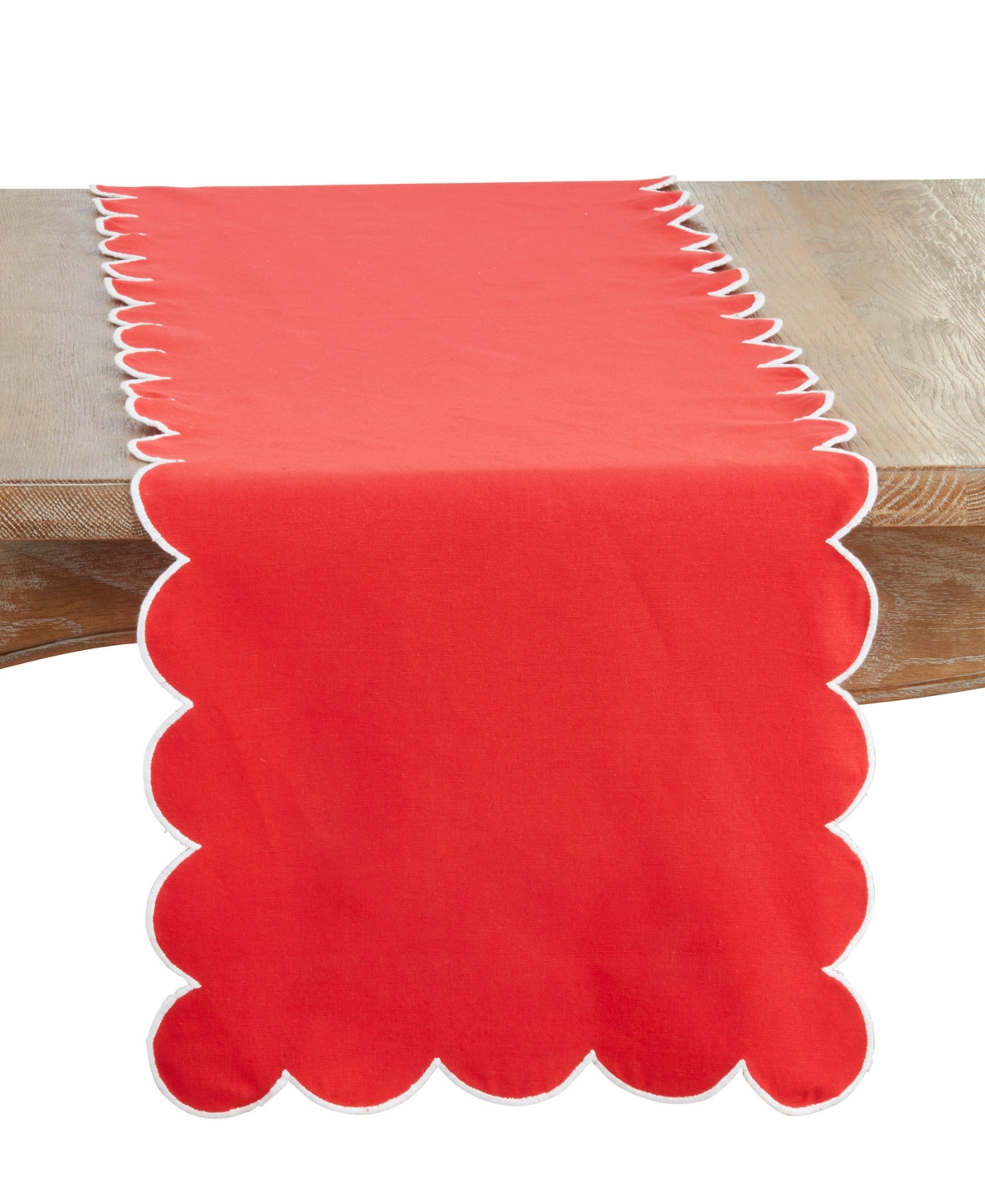 Saro Lifestyle Scalloped Table Runner, 16" X 72" In Red
