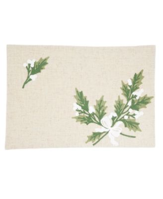 Linen Blend Holly Leaves Placemat, Set of 4