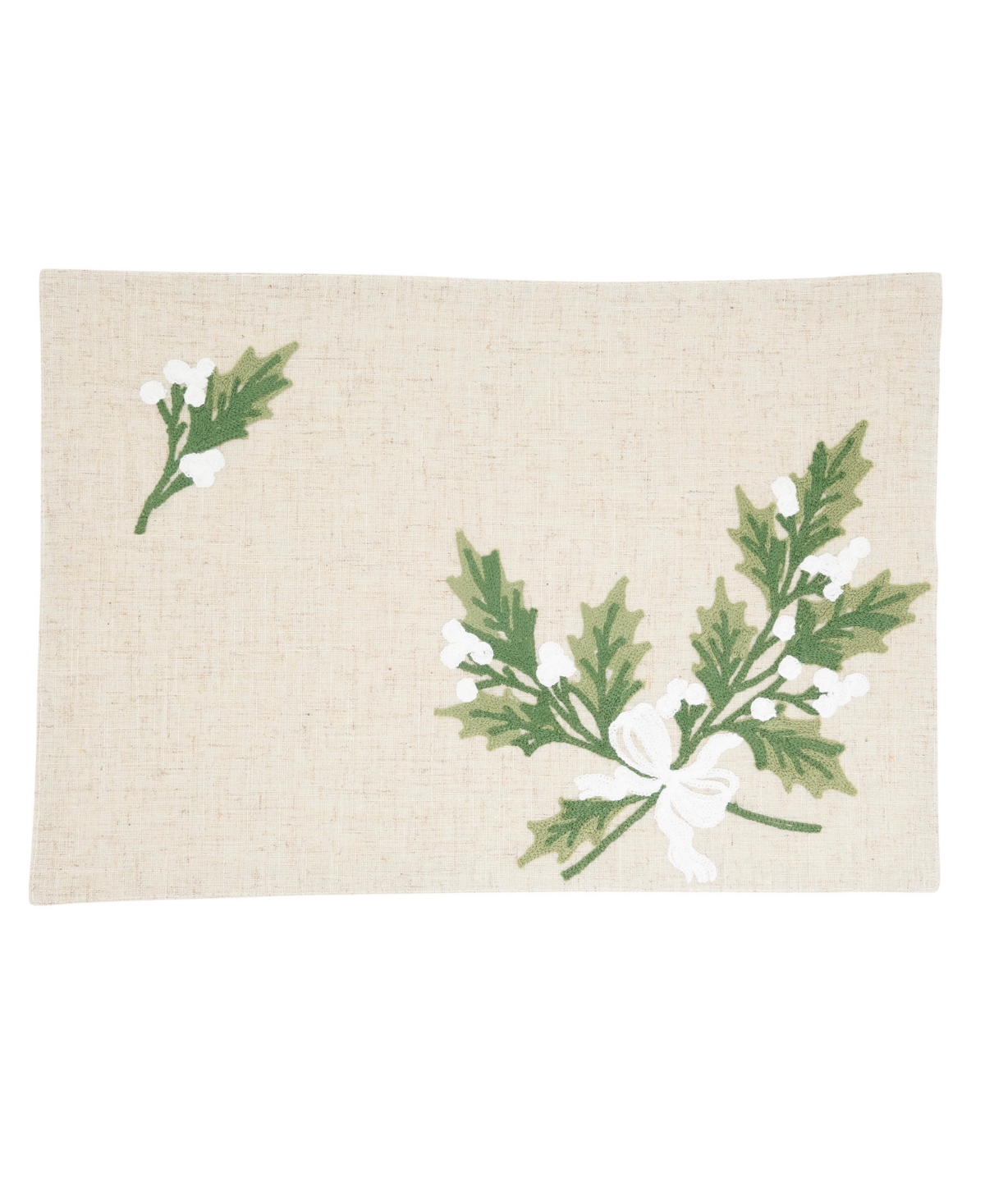 Saro Lifestyle Linen Blend Holly Leaves Placemat, Set of 4