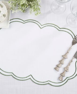 Embroidered Polka Dot Placemat with Scallop Edge, Set of 4