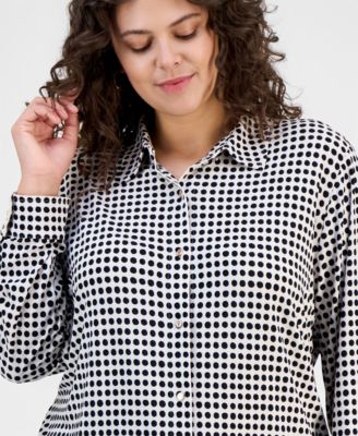 Plus Size Printed Long-Sleeve Blouse