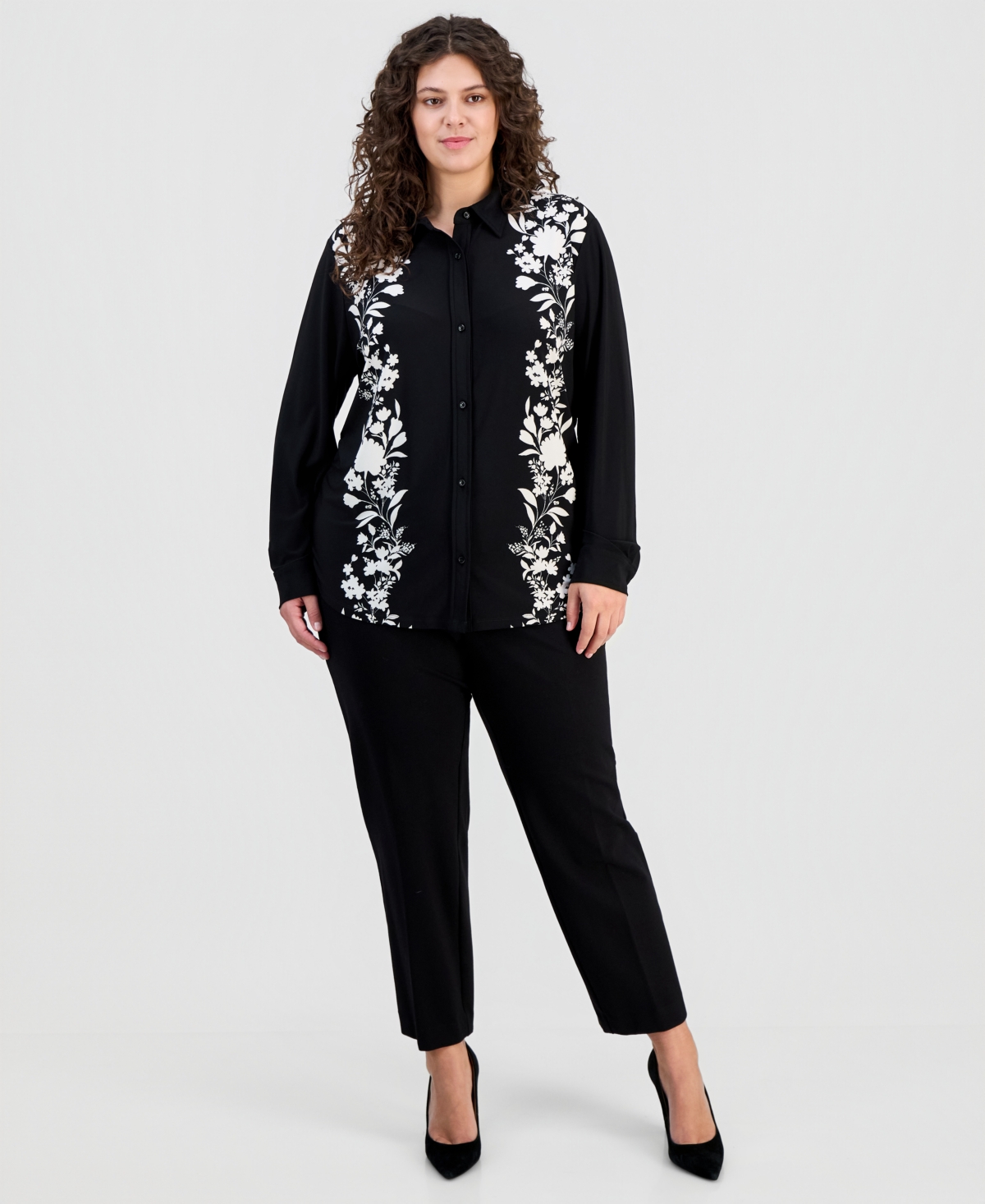Anne Klein Plus Printed Long-Sleeve Blouse