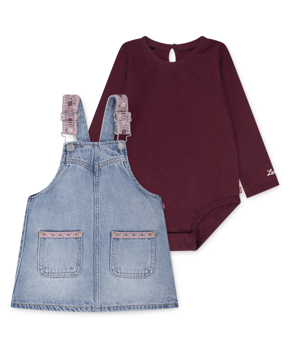 Levi's Baby Girls Long-sleeve Bodysuit And Denim Skirtall, 2-piece Set In Multi