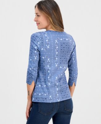 Peite Printed Boat-Neck Pima Cotton Top, Macy's Exclusive 