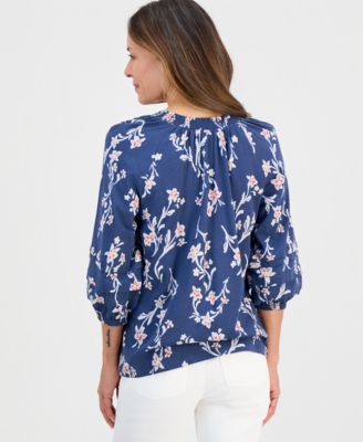 Petite Smock-Neck Floral-Print Blouse, Macy's Exclusive 