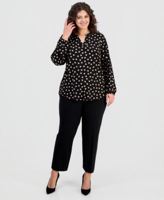 Plus Size Printed Split-Neck Top
