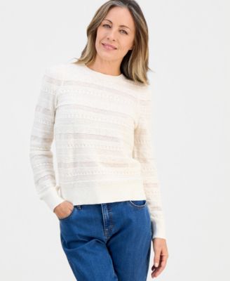 Petite Crewneck Pointelle Long-Sleeve Sweater