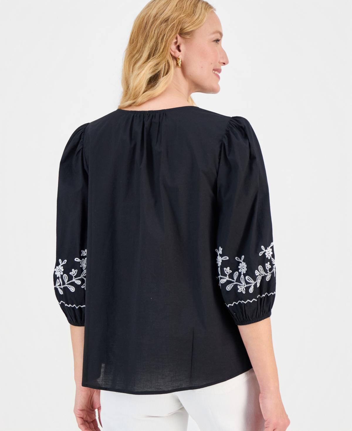 Style & Co Women's Cotton Embroidered Button Blouse, Macy's Exclusive