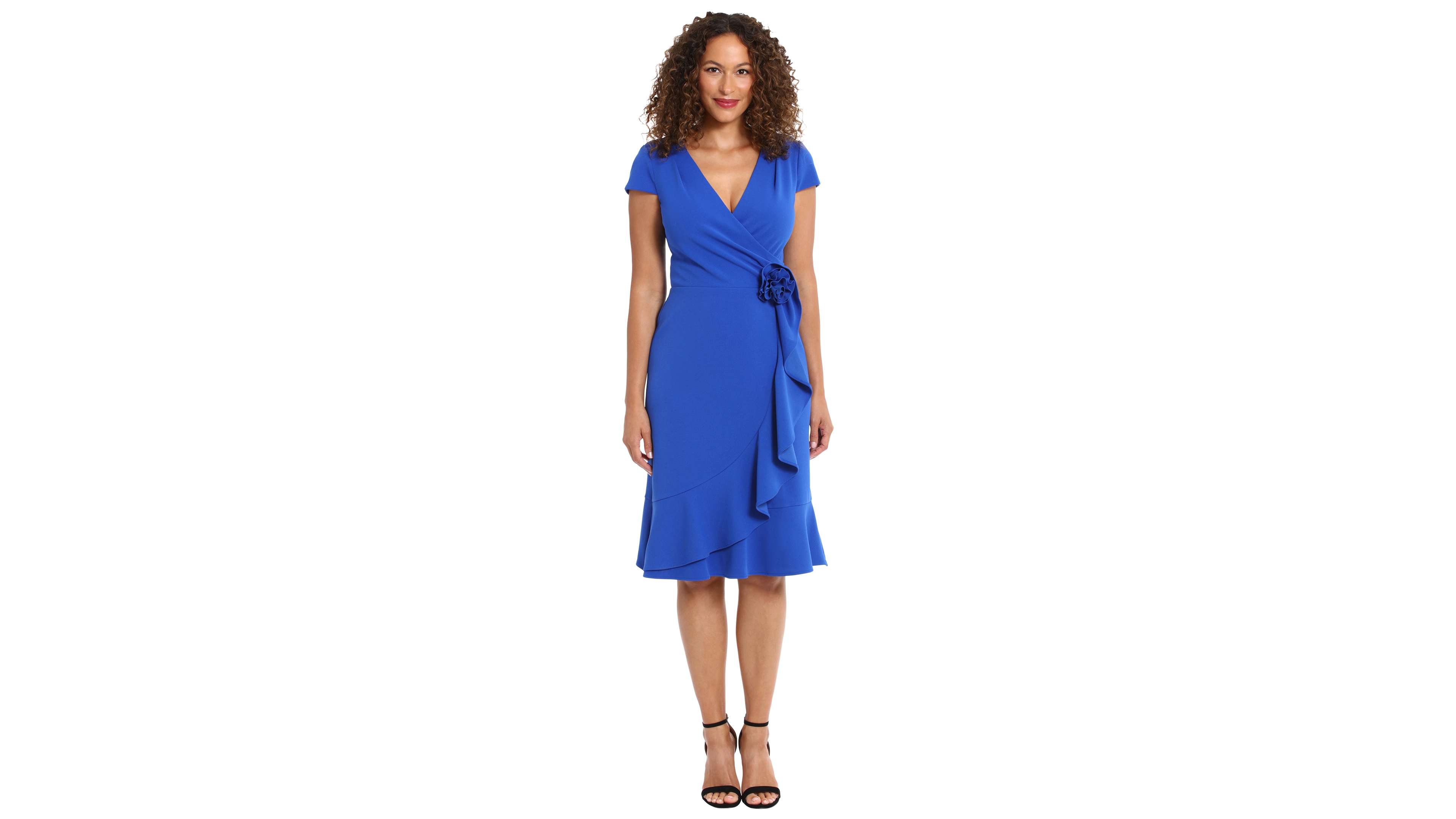 London Times Women's Rosette Flounce Faux-Wrap Dress