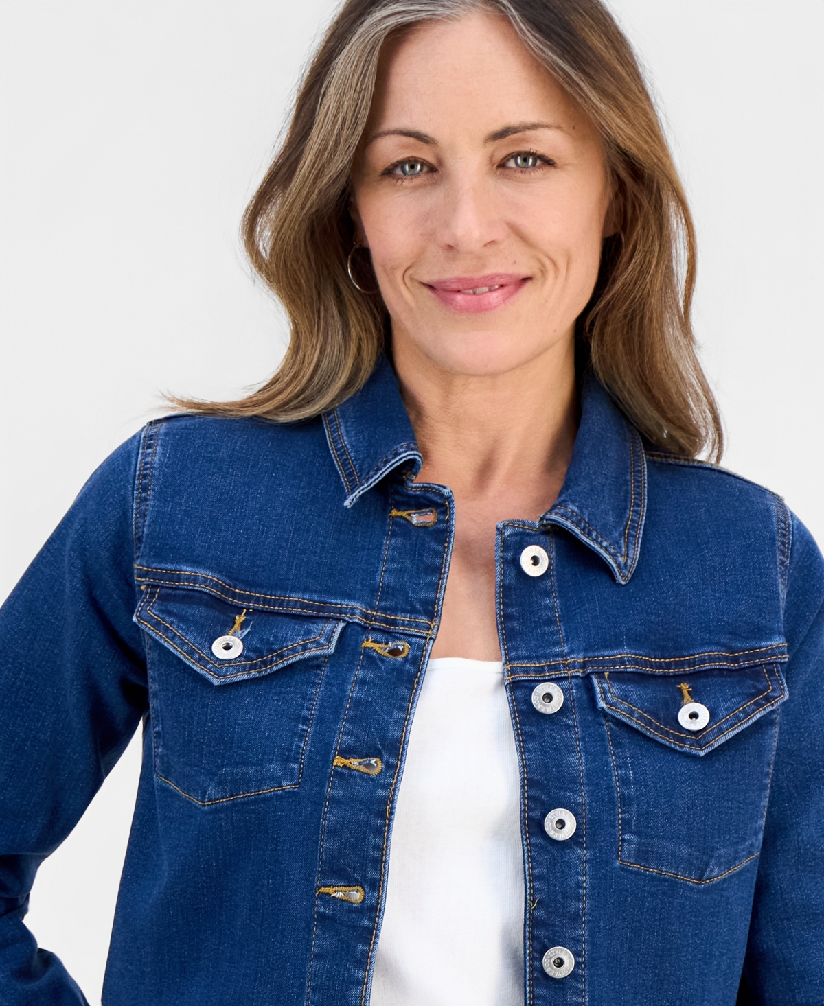 Style & Co Petite Button-front Peplum Denim Jacket, Macy's Exclusive