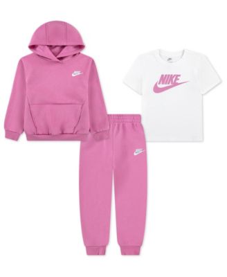 Nike - Girls 4-6X 3-Piece Crewneck T-Shirt, Hoodie and Fleece Joggers Set