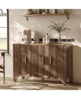 47-Inch Mid-Century Modern Buffet Cabinet with Fluted Doors &amp;#x2013; 3-Door Sideboard Credenza for Kitchen, Dining, or Living Room