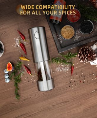 95-ml Rechargeable Electric Salt and Pepper Grinder Set – Stainless Steel Mills with LED Light and Adjustable Coarseness Charging Base