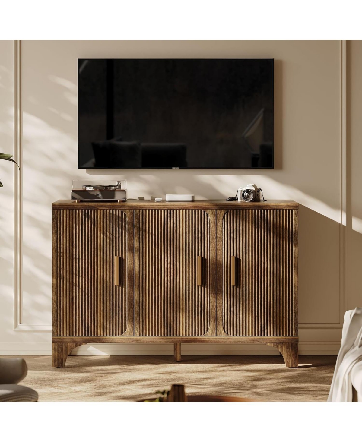 Sugift Modern Farmhouse Tv Stand, 2-Door Tv Cabinet for Tv up to 65"