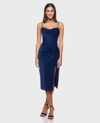 Alex & Sophia - Women's Shimmer Knit Side Tie Sweetheart Neck Dress