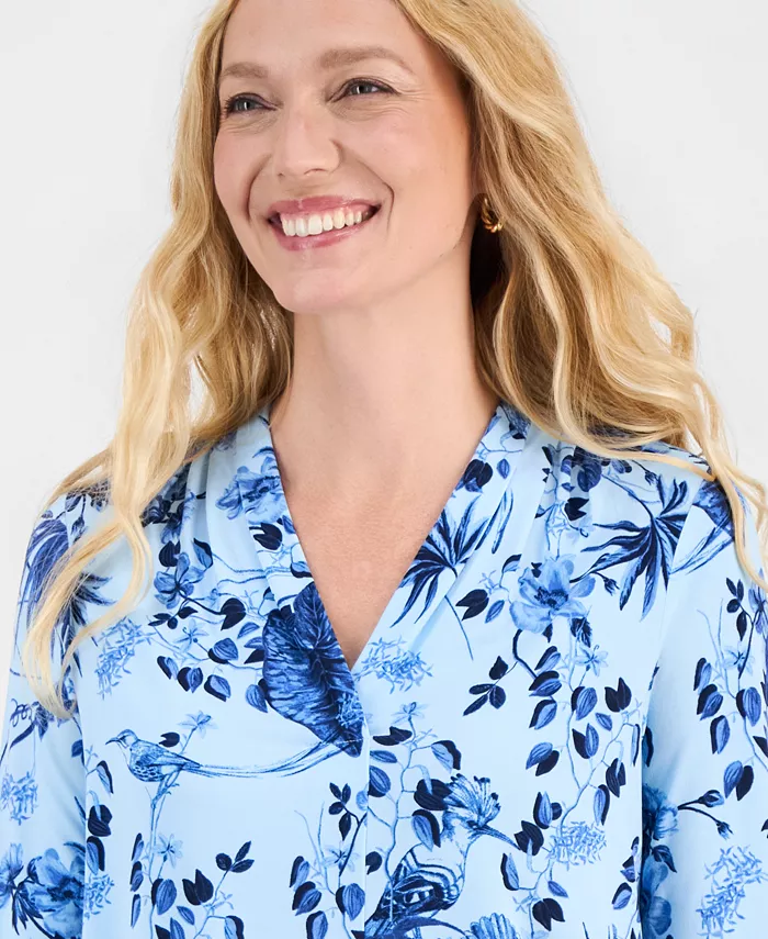Women's Printed 3/4 Sleeve V-Neck Knit Top - thumbnail 3