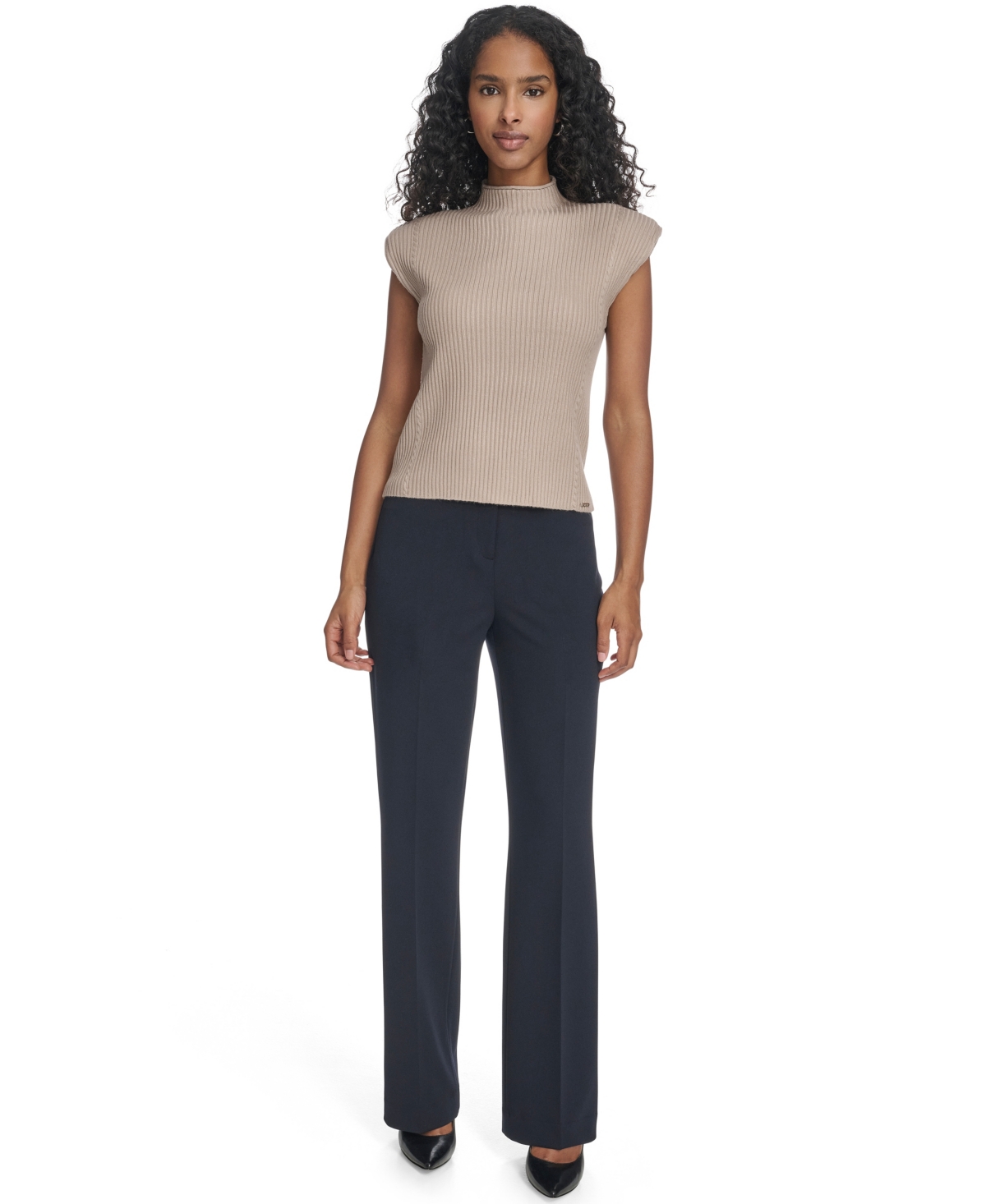 Calvin Klein Women's Mock Neck Cap Sleeve Sweater