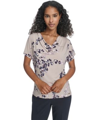 Women's Printed Drape Front Short-Sleeve Top