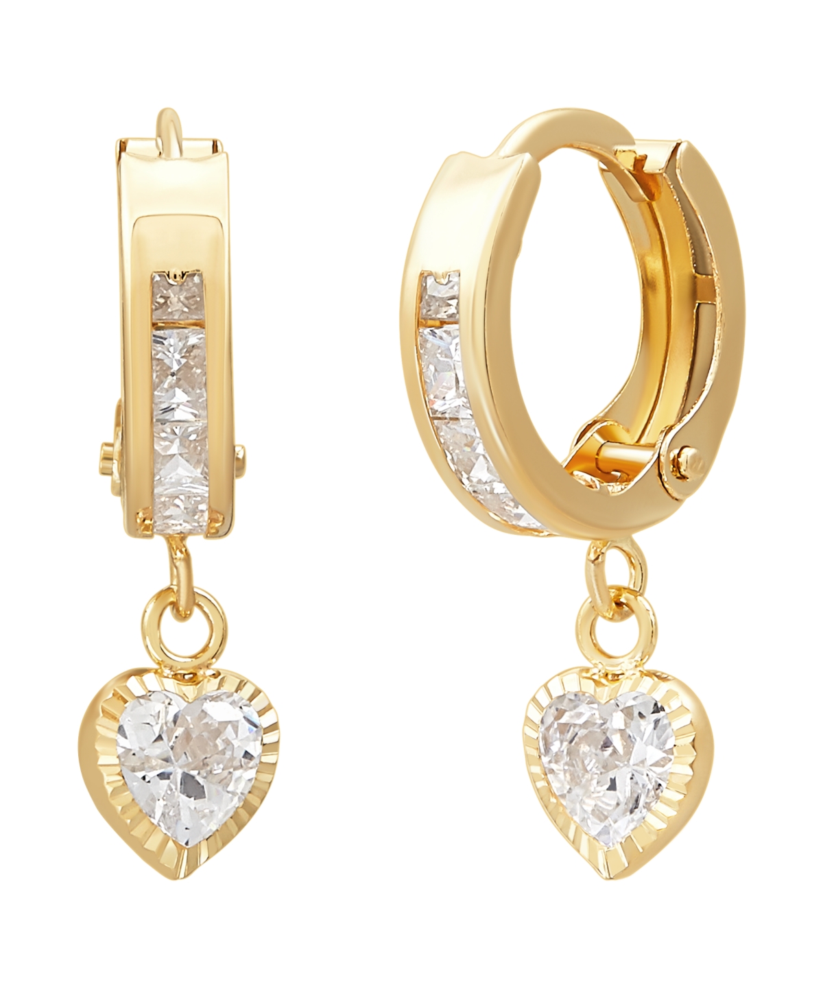 Macy's Cubic Zirconia Heart Hinged Hoop Earrings in 10K Yellow Gold