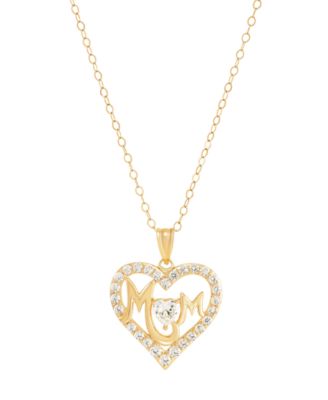 Macy's - White Cubic Zirconia MOM Heart Pendant Necklace (1 ct. t.w.) in 10K Yellow Gold