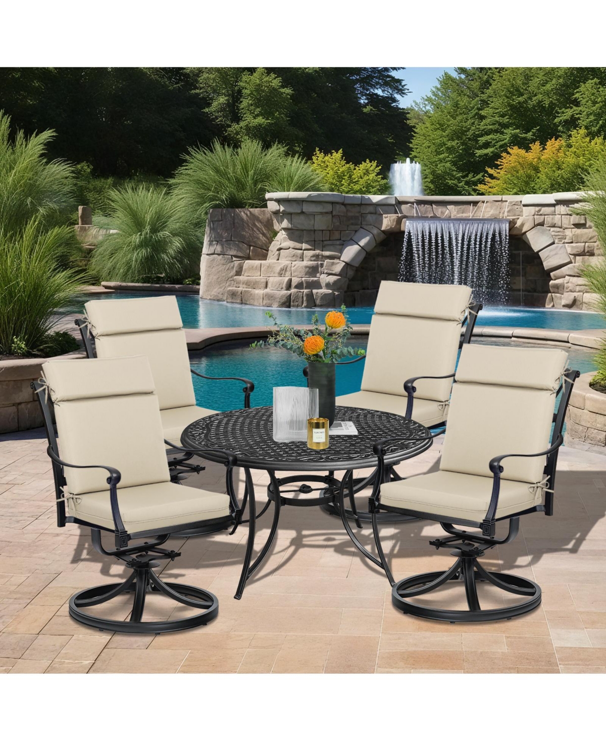 Aoodor 4Pcs Outdoor High Back Dining Chair Cushion Set - 21'' × 44''