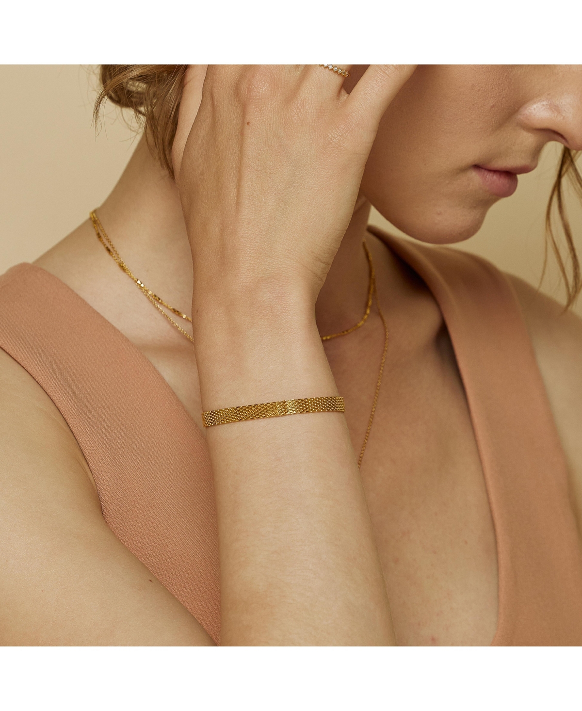 Bearfruit Jewelry Sterling Silver 18k Gold Plated Mash Chain Adjustable Bracelet