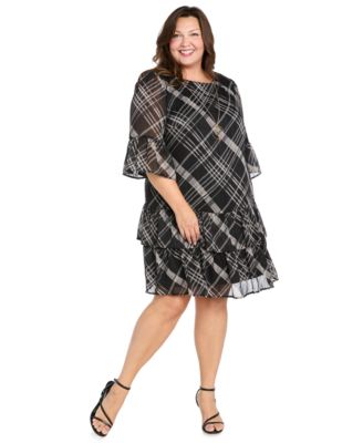 Plus Size Tiered Plaid Short Dress