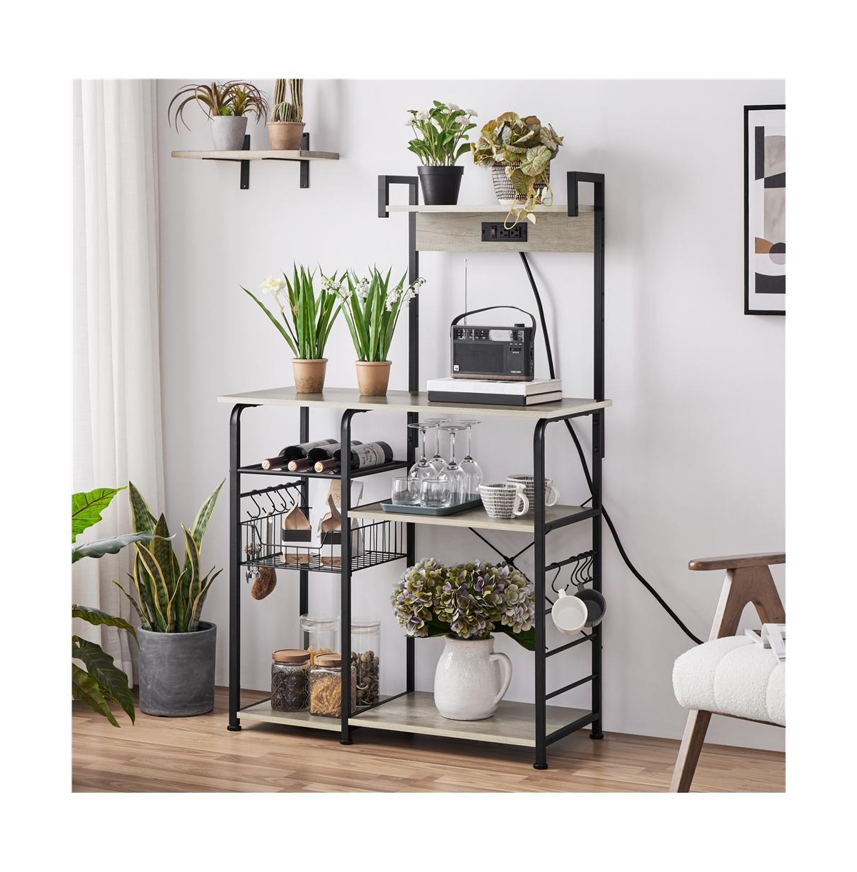 Yaheetech Industrial Rustic Kitchen Baker's Rack Brown