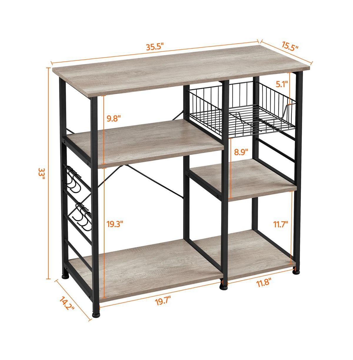 Yaheetech Industrial Rustic Kitchen Baker's Rack Brown