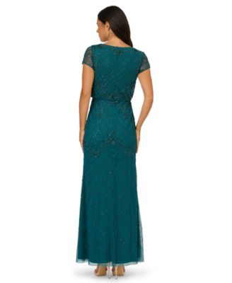 Women's Petite Bead Blouson V-Neck Long Dress