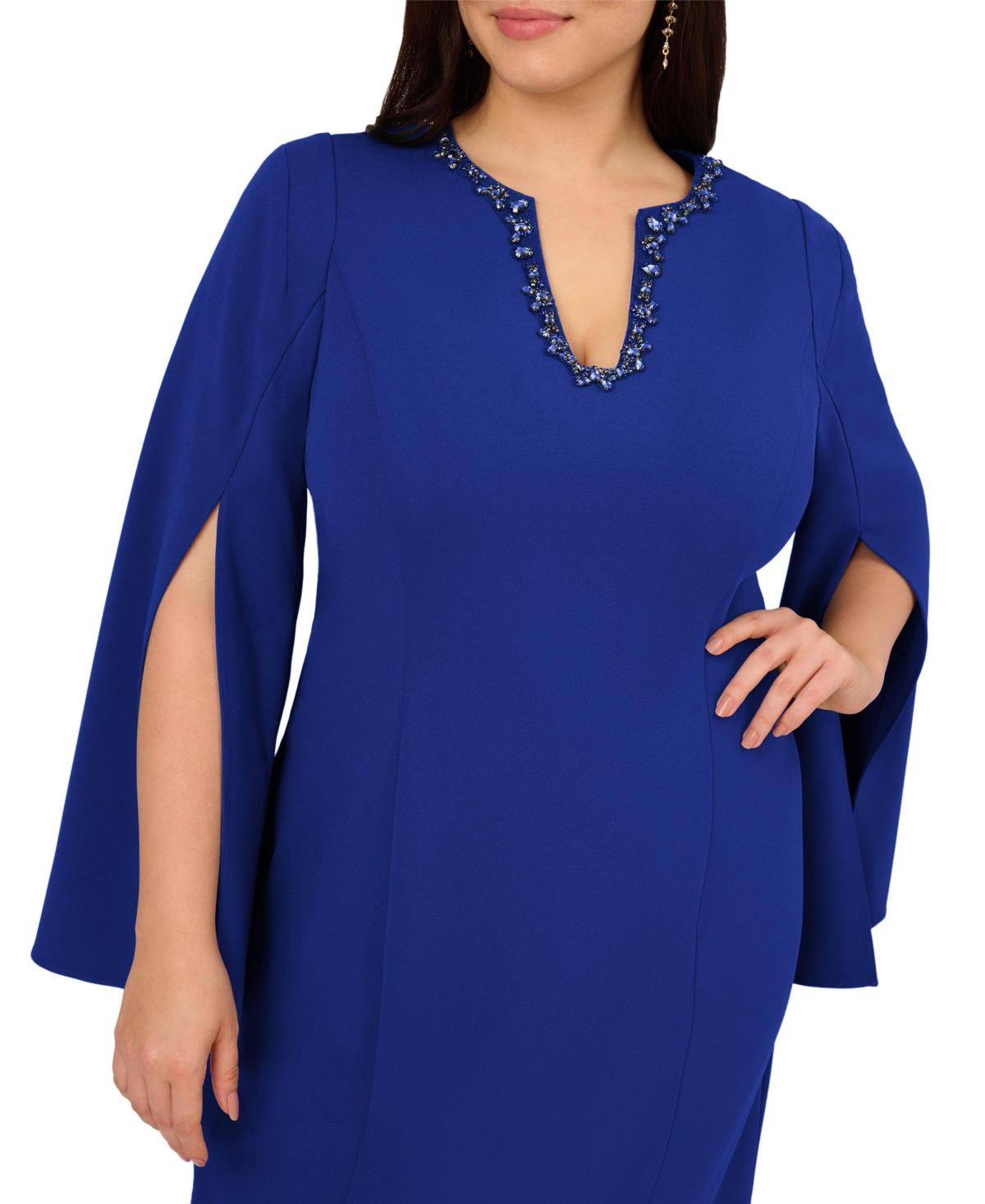 Adrianna Papell Plus Size Beaded Split-sleeve Dress In Blue