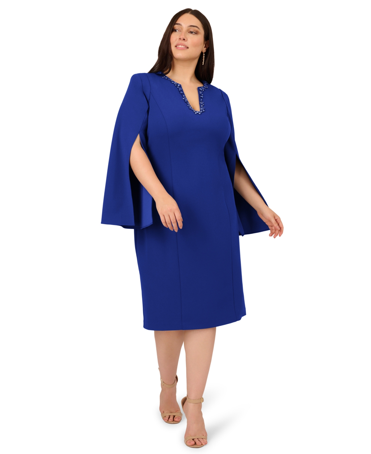 Adrianna Papell Plus Size Beaded Split-sleeve Dress In Blue