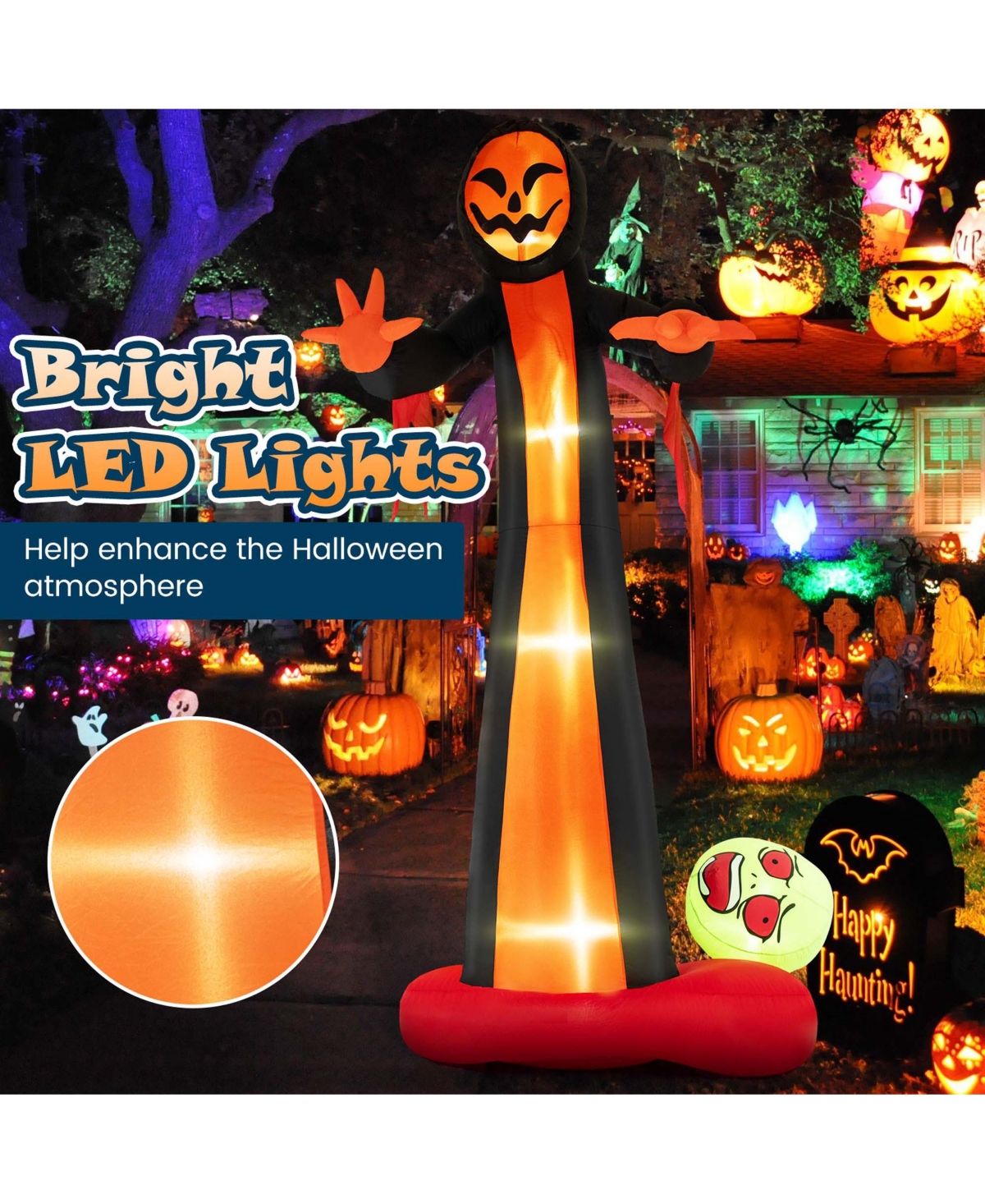 Costway 12 Ft Inflatable Grim Reaper Ghost Large Halloween Inflatables with Built-in Led Lights and Scary Skull