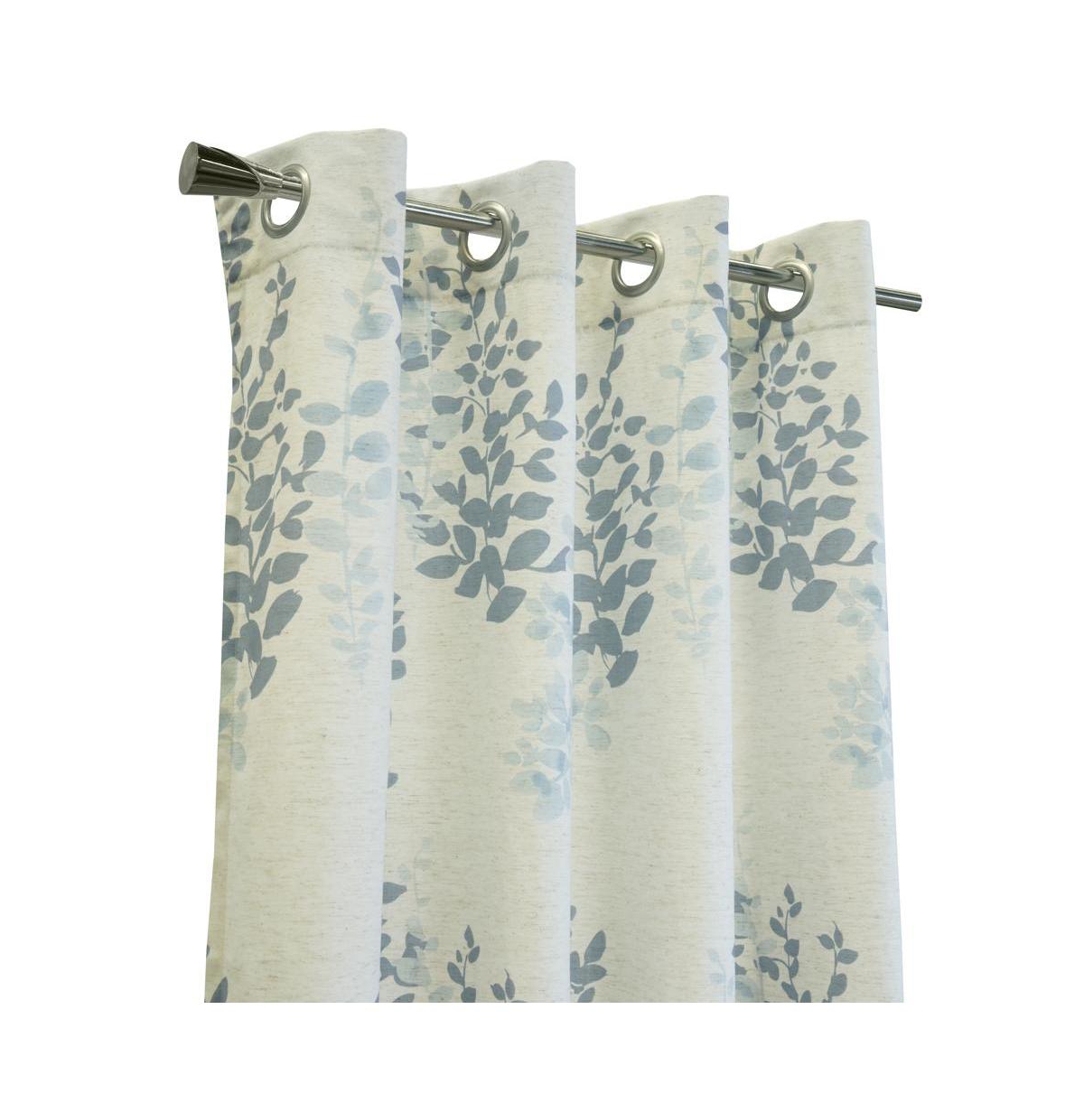Habitat Lana Light Filtering Grommet Curtain Panel Two Tone Leaf Branches Bouquet Faux Linen Fabric Designed 50" x 108" Blue