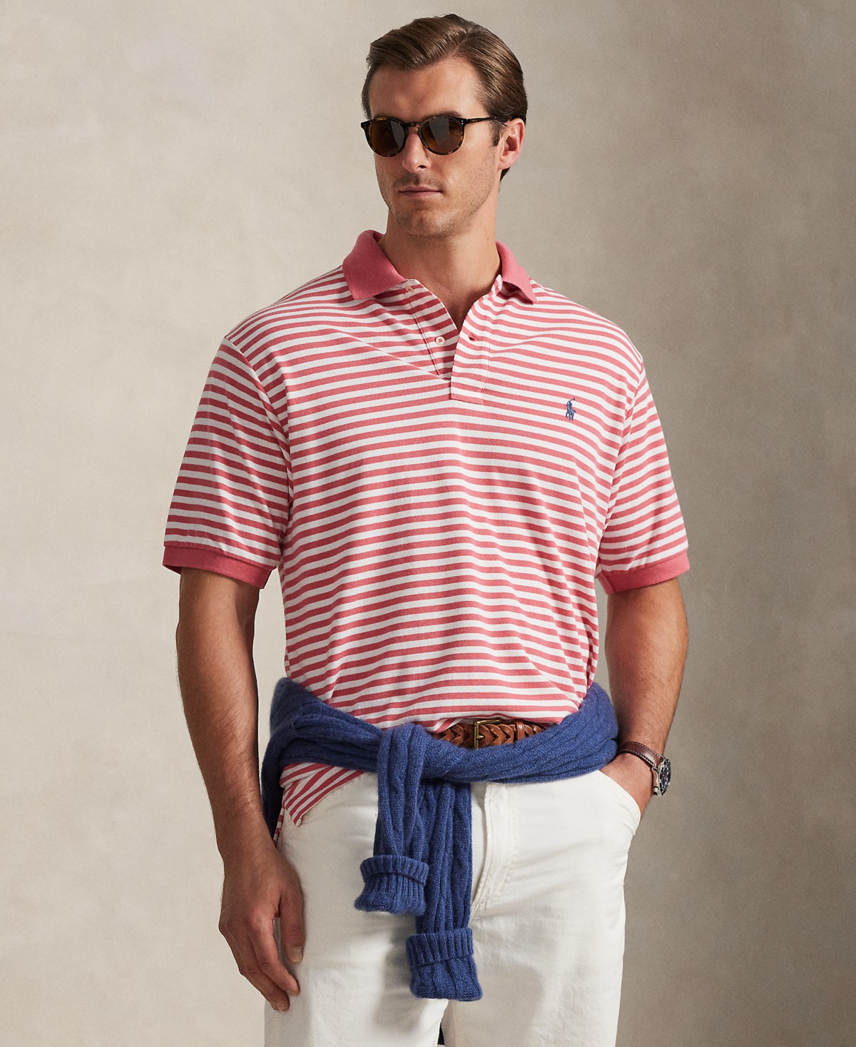 Мужские Polo Ralph Lauren Men's Big & Tall Striped Mesh Polo Shirt — фото 1